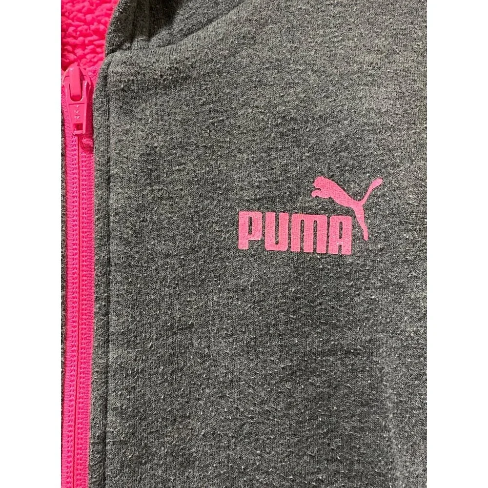 Puma Girls Gray Hoodie With Pink Logo & Sherpa Lining M (10-12) - Picture 3 of 14